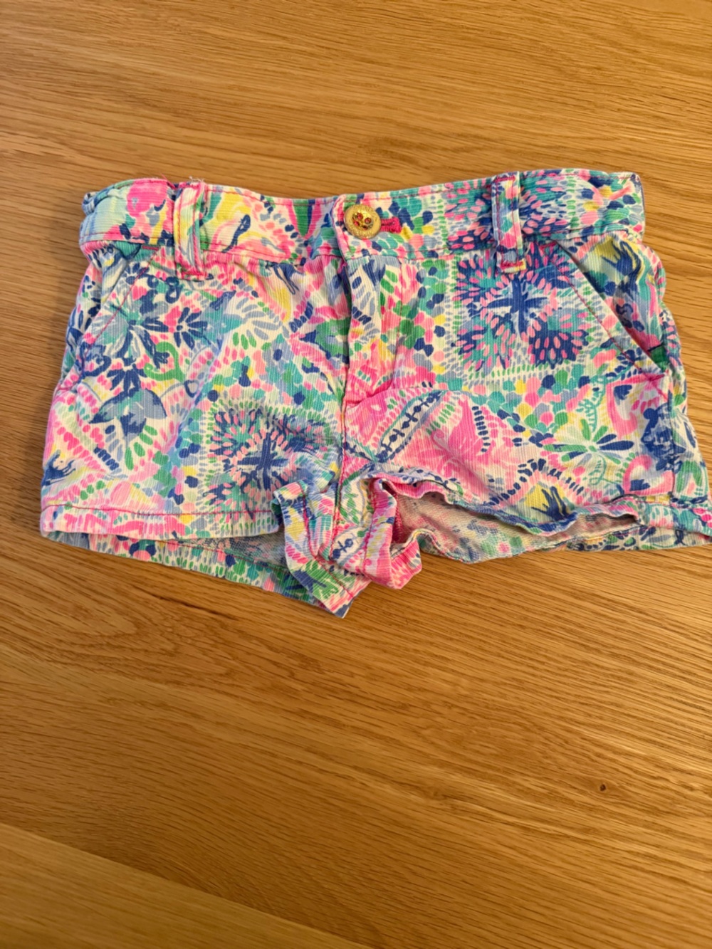 Lilly Pulitzer Pink Blue Green Floral-Print Shorts with Gold Button